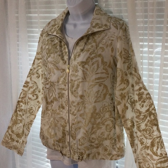 Chico's Gold Ivory Full Zip Jacket Size 1/M - Picture 2 of 9